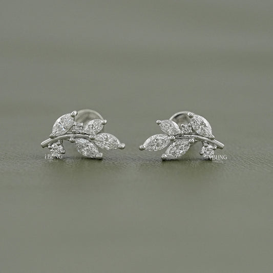 Marquise Cut Lab Diamond Leaf Stud Earrings Stud
