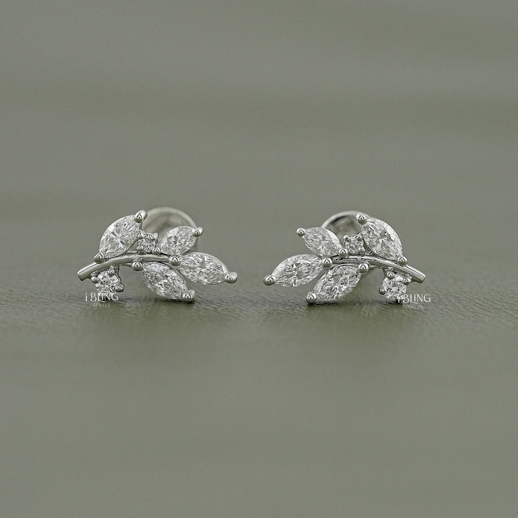 Marquise Cut Lab Diamond Leaf Stud Earrings