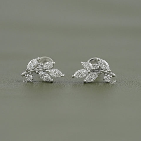 Marquise Cut Lab Diamond Leaf Stud Earrings