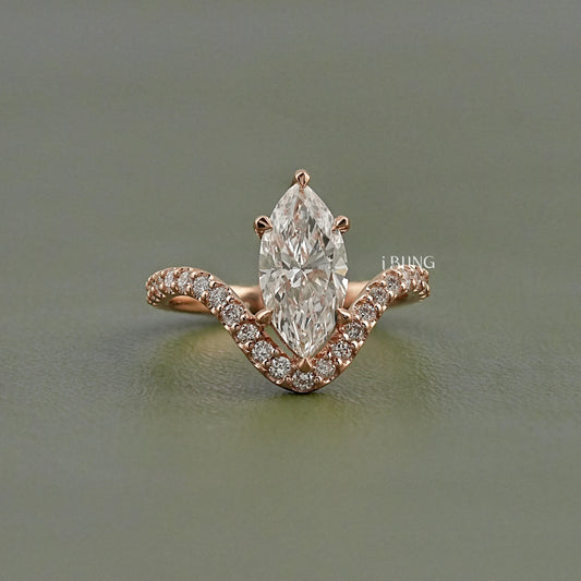 Marquise Cut Lab Diamond Solitaire Accent Ring Solitaire Accent Ring