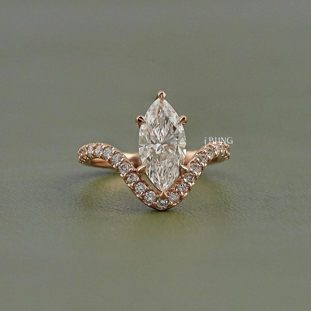Marquise Cut Lab Diamond Solitaire Accent Ring
