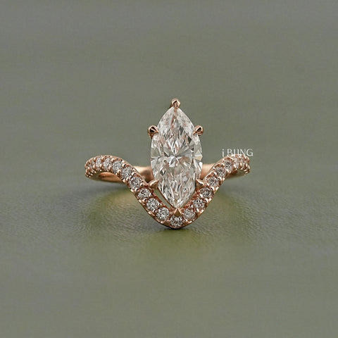 Marquise Cut Lab Diamond Solitaire Accent Ring