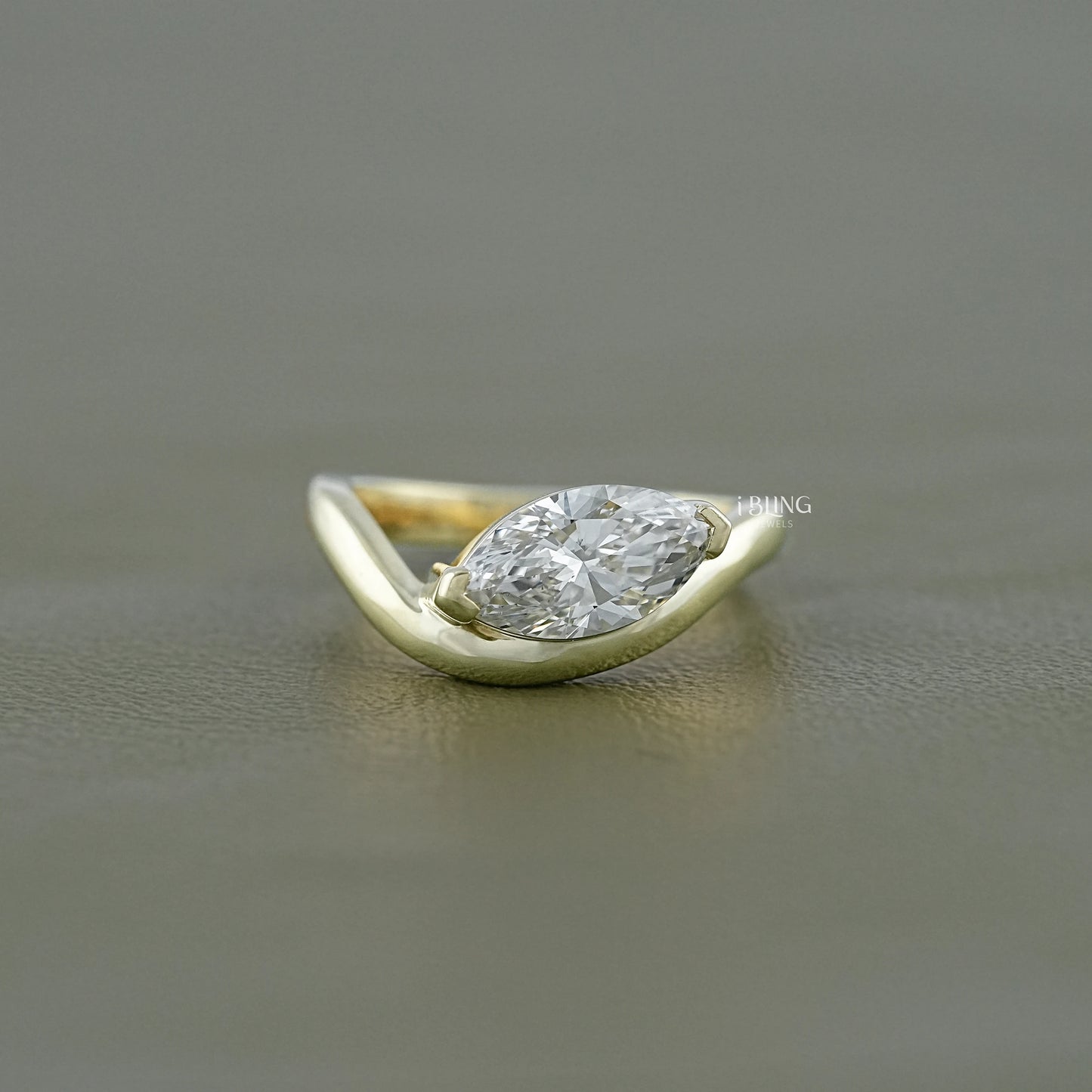 iBling Jewels Women east west marquise cut curved lab diamond ring