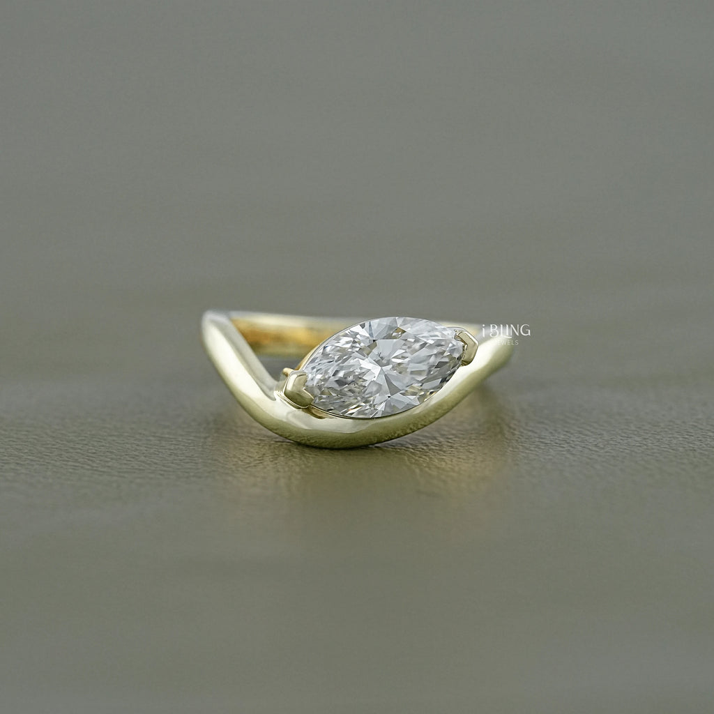 East West Marquise Cut Curved Lab Diamond Ring