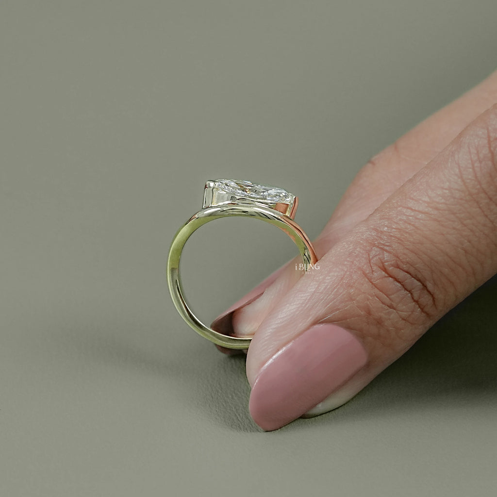 East West Marquise Cut Curved Lab Diamond Ring
