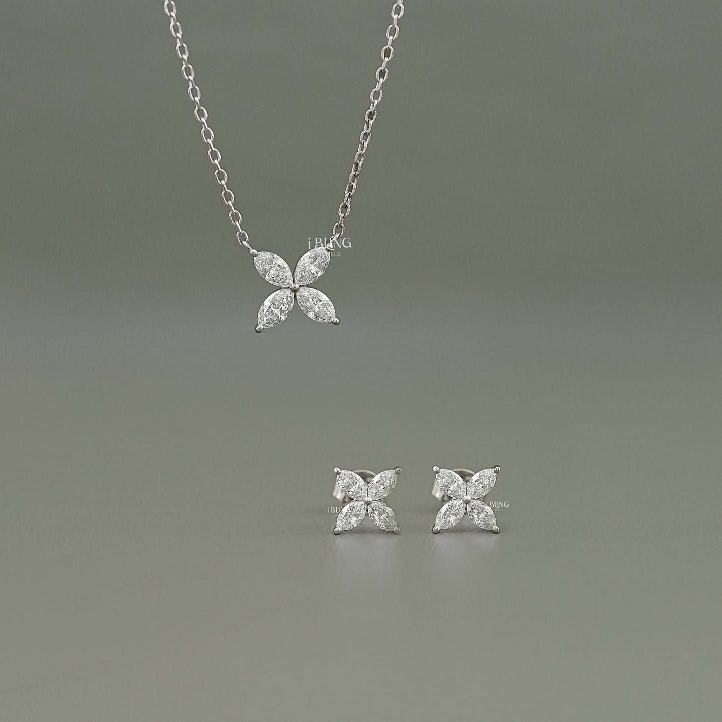 Marquise Lab Grown Diamond Floral Pendant Set Pendants