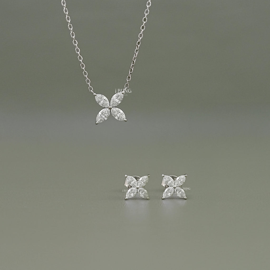 Marquise Lab Grown Diamond Floral Pendant Set