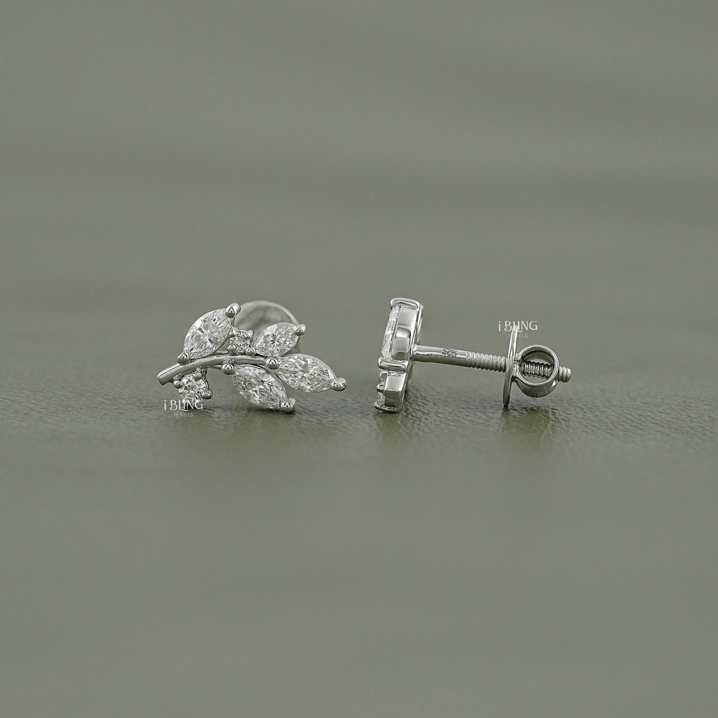 Marquise Cut Lab Diamond Leaf Stud Earrings Stud