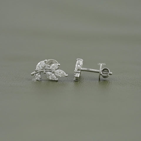 Marquise Cut Lab Diamond Leaf Stud Earrings