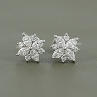 Marquise and Round Diamond Floral Stud Earrings