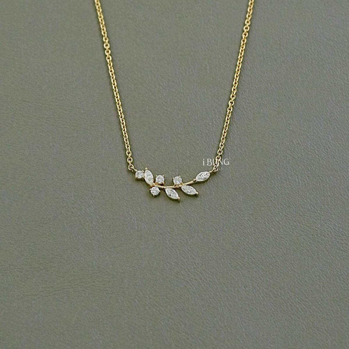 Marquise Cut Lab Diamond Floral Leaf Necklace Pendants