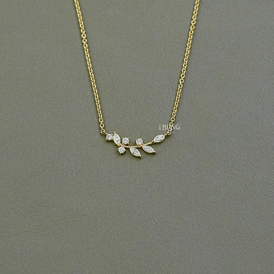 Marquise Cut Lab Diamond Floral Leaf Necklace Pendants
