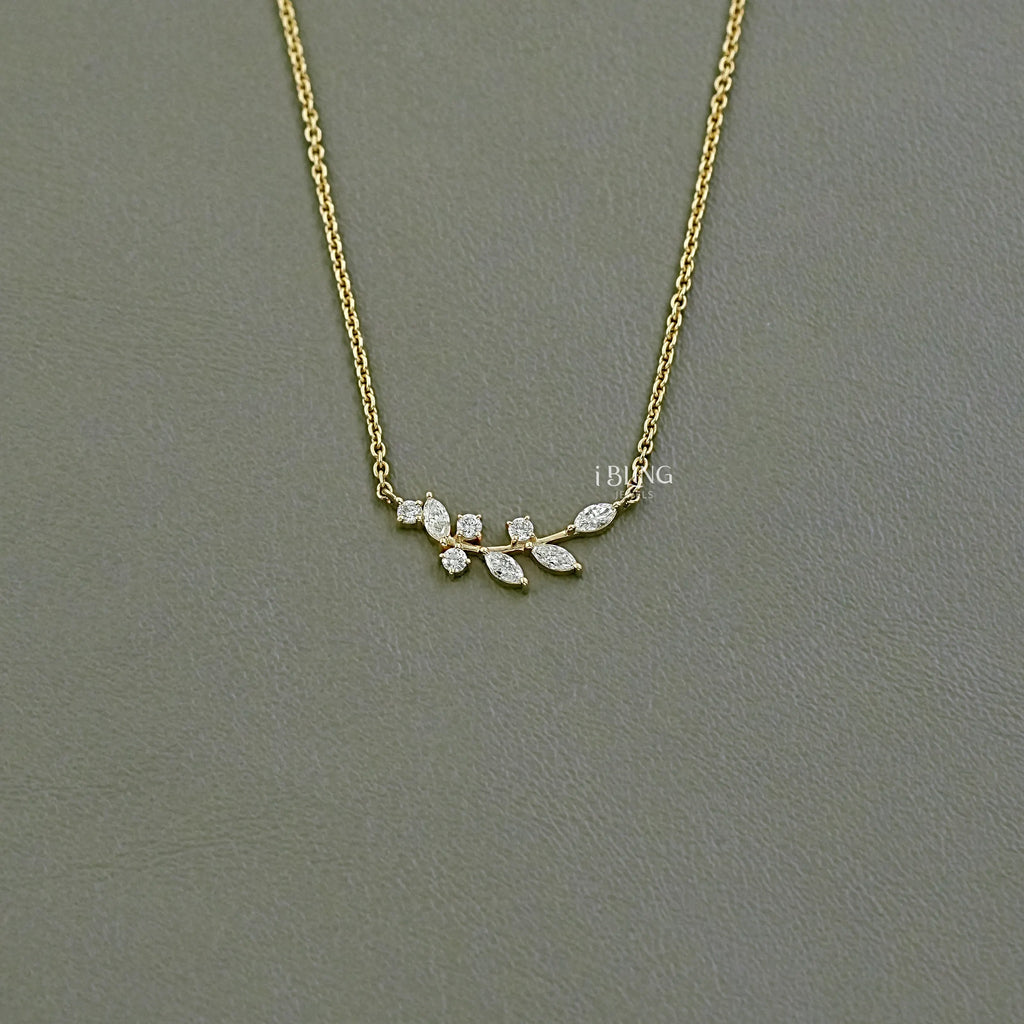 Marquise Cut Lab Diamond Floral Leaf Necklace