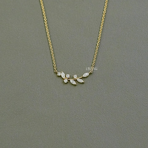 Marquise Cut Lab Diamond Floral Leaf Necklace