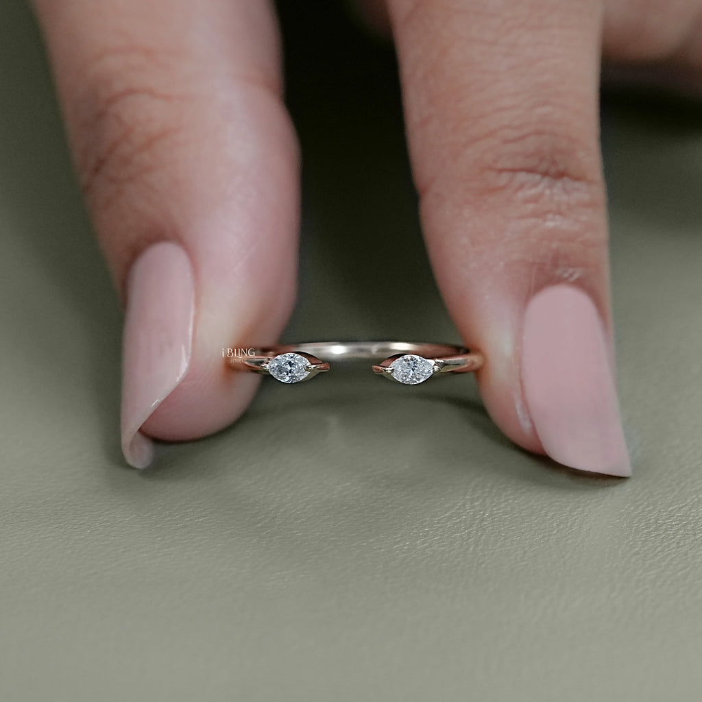 Two Stone Marquise Diamond Open Cuff Ring