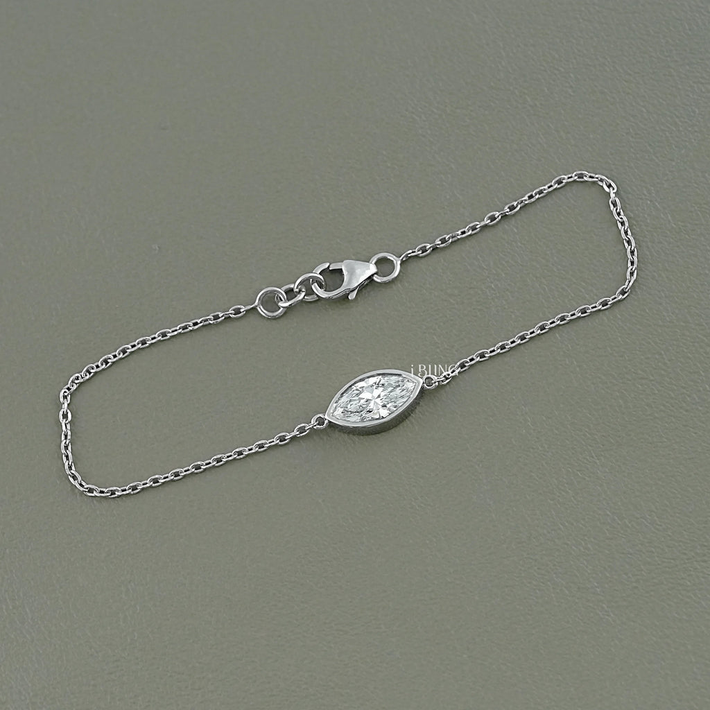 Marquise Cut Diamond Bezel Set Solitaire Bracelet