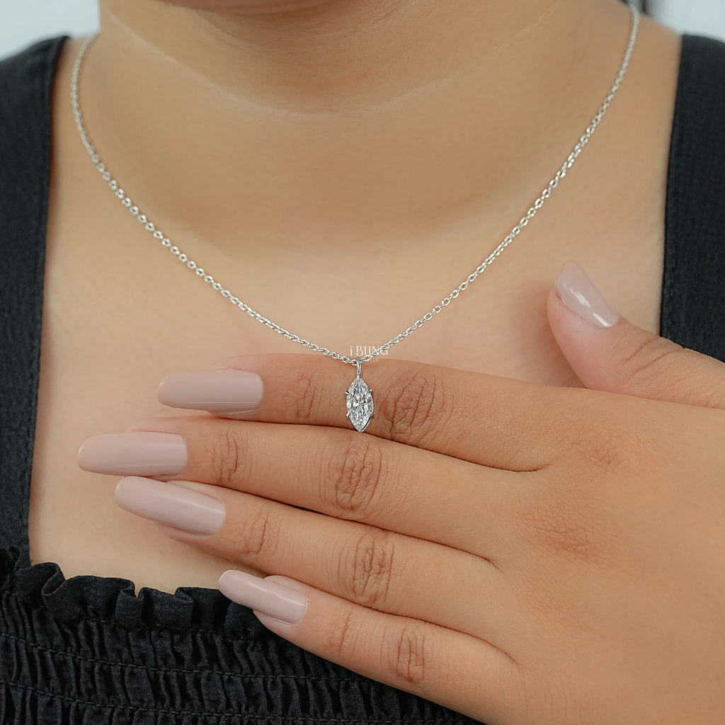 Marquise Cut Lab Diamond Solitaire Pendant Necklace