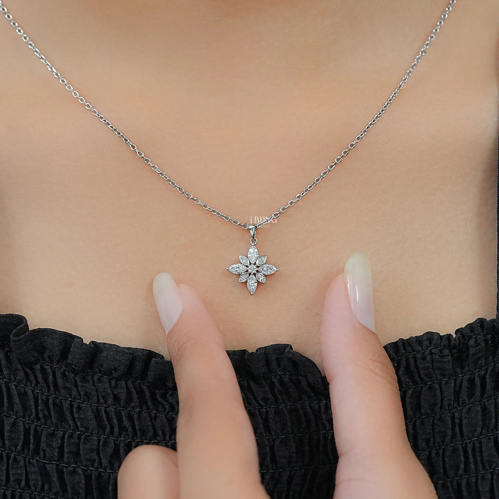 Marquise Cut Lab Diamond Floral Shape Pendant