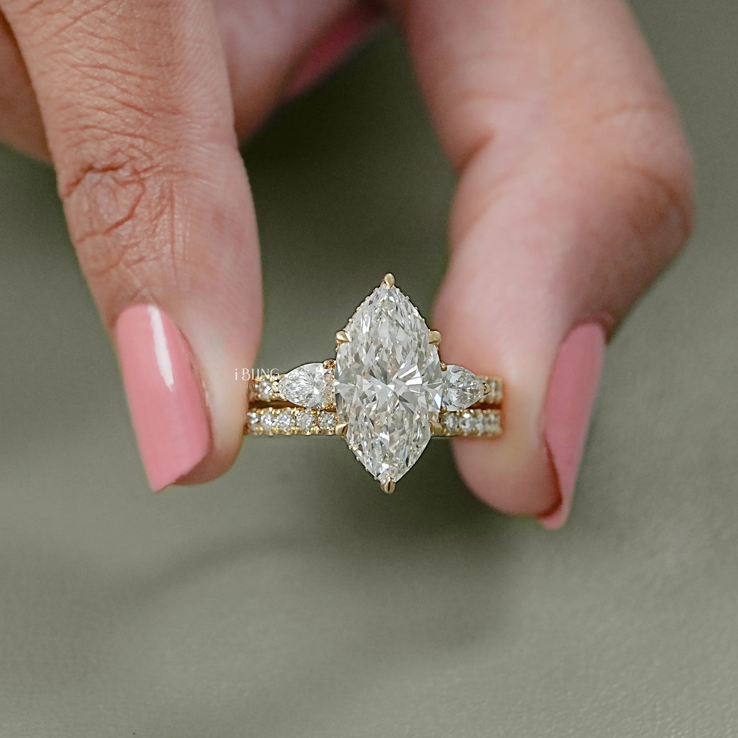 Marquise Lab Diamond Bridal Set Ring