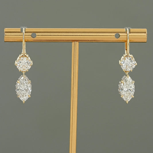 Round & Marquise Lab Diamond Dangle Drop Earrings