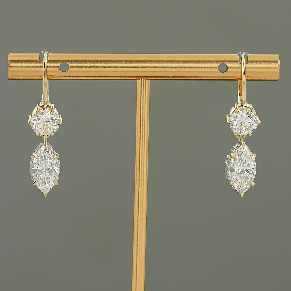 Round & Marquise Lab Diamond Dangle Drop Earrings