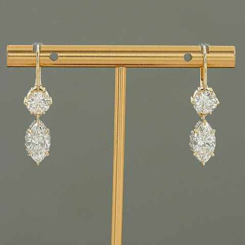Round & Marquise Lab Diamond Dangle Drop Earrings