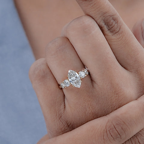 Marquise And Round Diamond Five Stone Engagement Ring