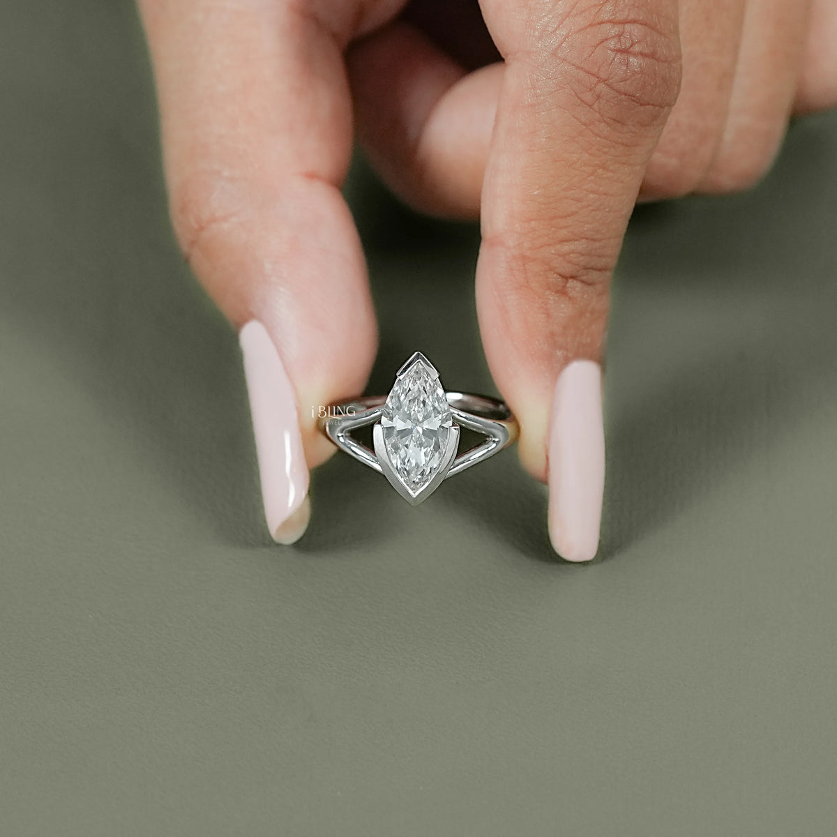 Marquise Lab Diamond Split Shank Solitaire Ring Solitaire Ring