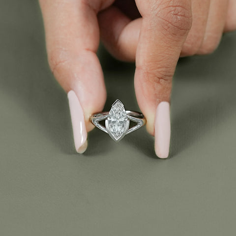 Marquise Lab Diamond Split Shank Solitaire Ring