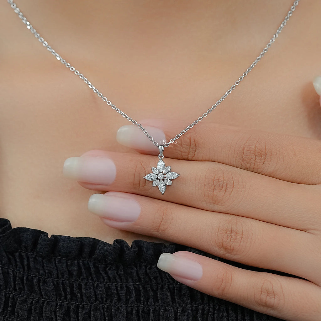Marquise Cut Lab Diamond Floral Shape Pendant
