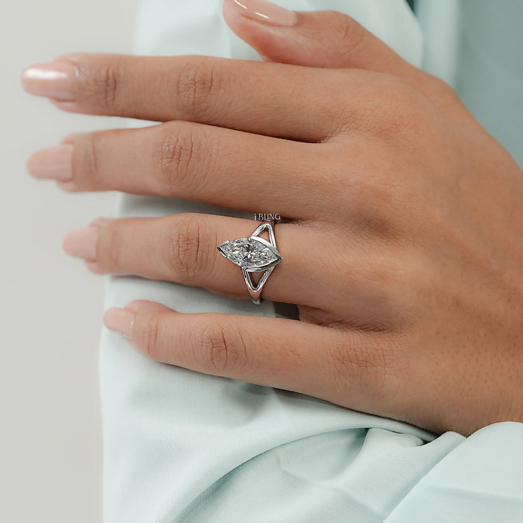 Marquise Lab Diamond Split Shank Solitaire Ring