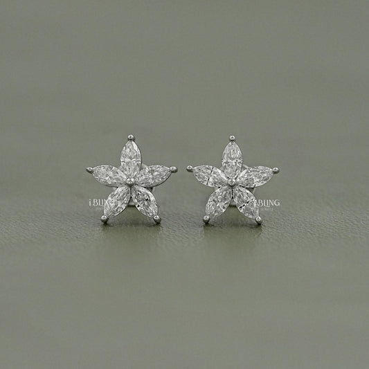 Marquise Cut Lab Grown Diamond Floral Shape Earrings Stud