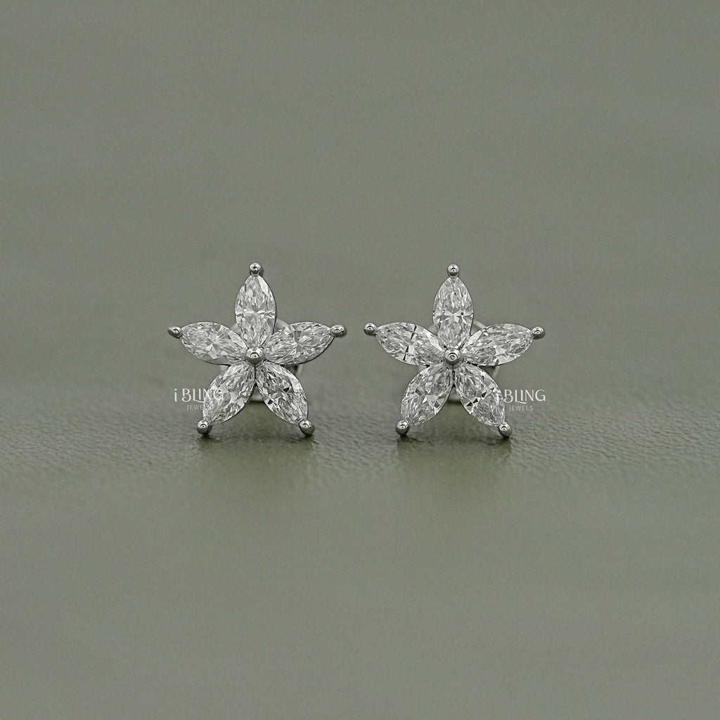 Marquise Cut Lab Grown Diamond Floral Shape Earrings