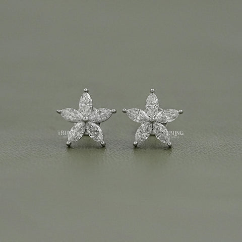 Marquise Cut Lab Grown Diamond Floral Shape Earrings