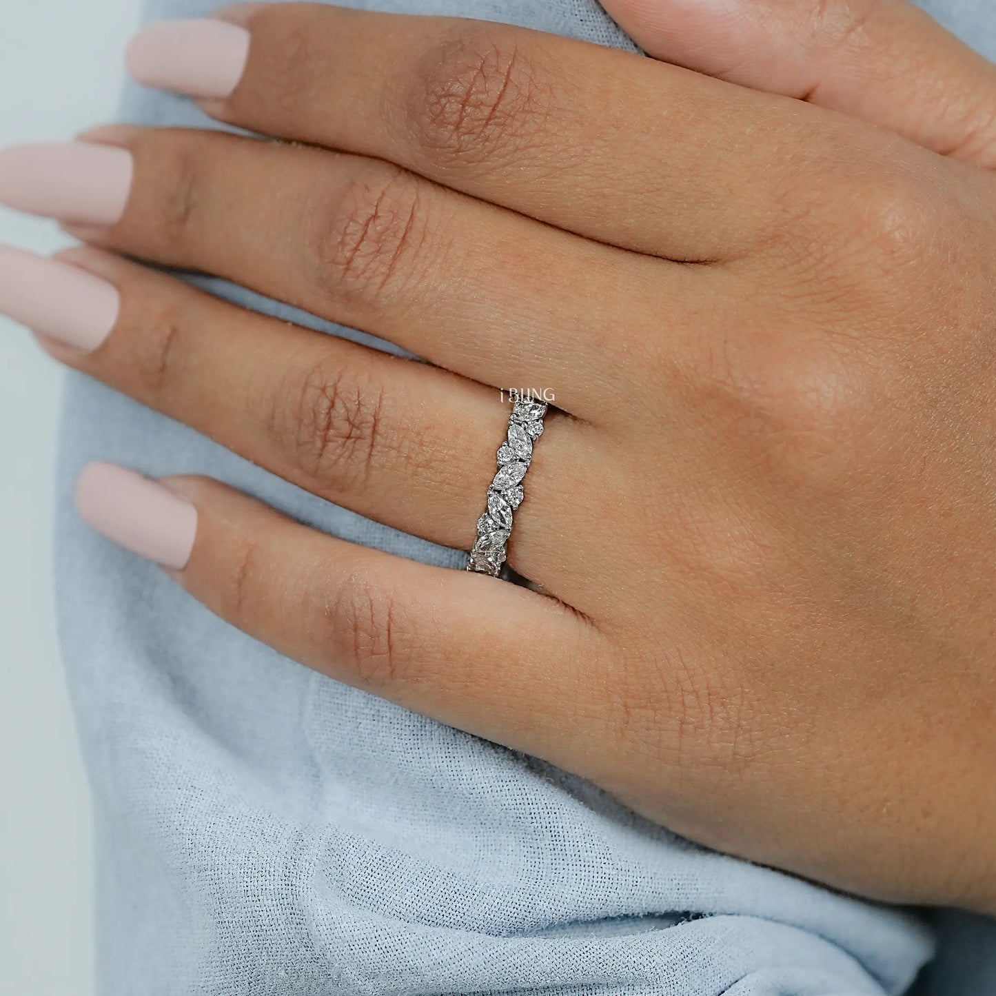 Marquise And Round Diamond Eternity Wedding Band
