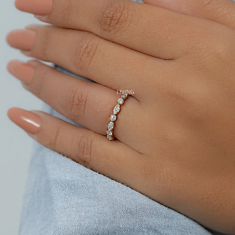 Marquise & Round Lab Grown Diamond Wedding Band