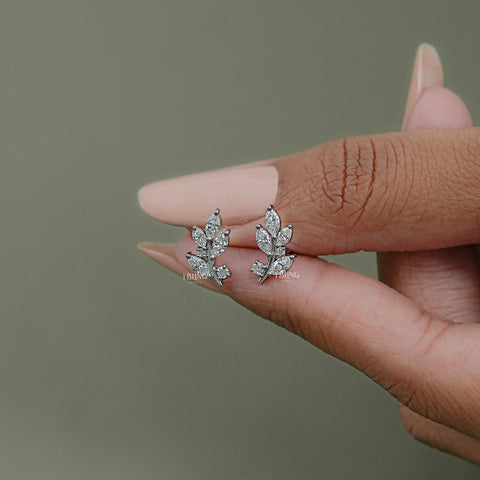 Marquise Cut Lab Diamond Leaf Stud Earrings