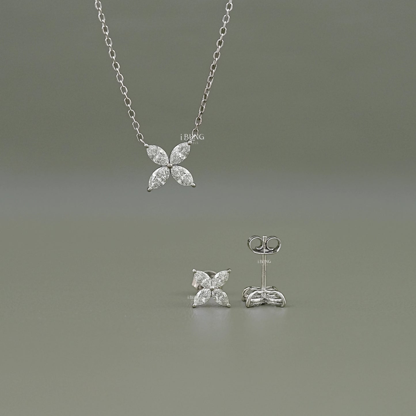 Marquise Lab Grown Diamond Floral Pendant Set Pendants