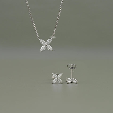 Marquise Lab Grown Diamond Floral Pendant Set