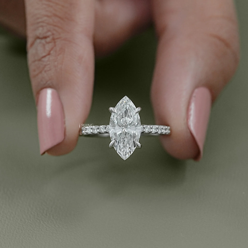 Marquise Cut Lab Diamond Solitaire Accent Ring