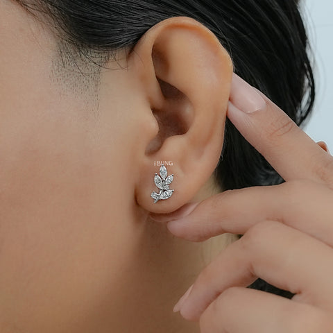 Marquise Cut Lab Diamond Leaf Stud Earrings