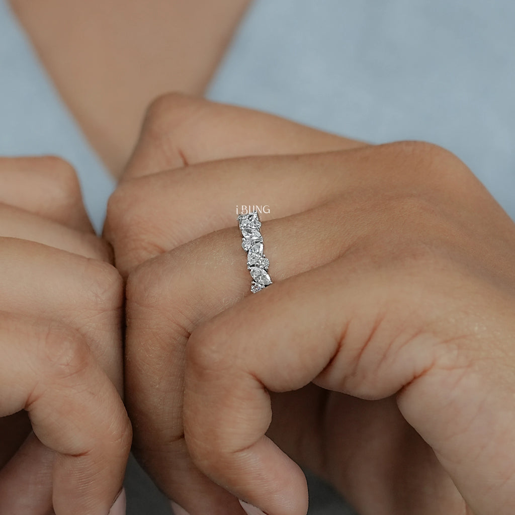 Marquise And Round Diamond Eternity Wedding Band