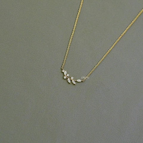 Marquise Cut Lab Diamond Floral Leaf Necklace