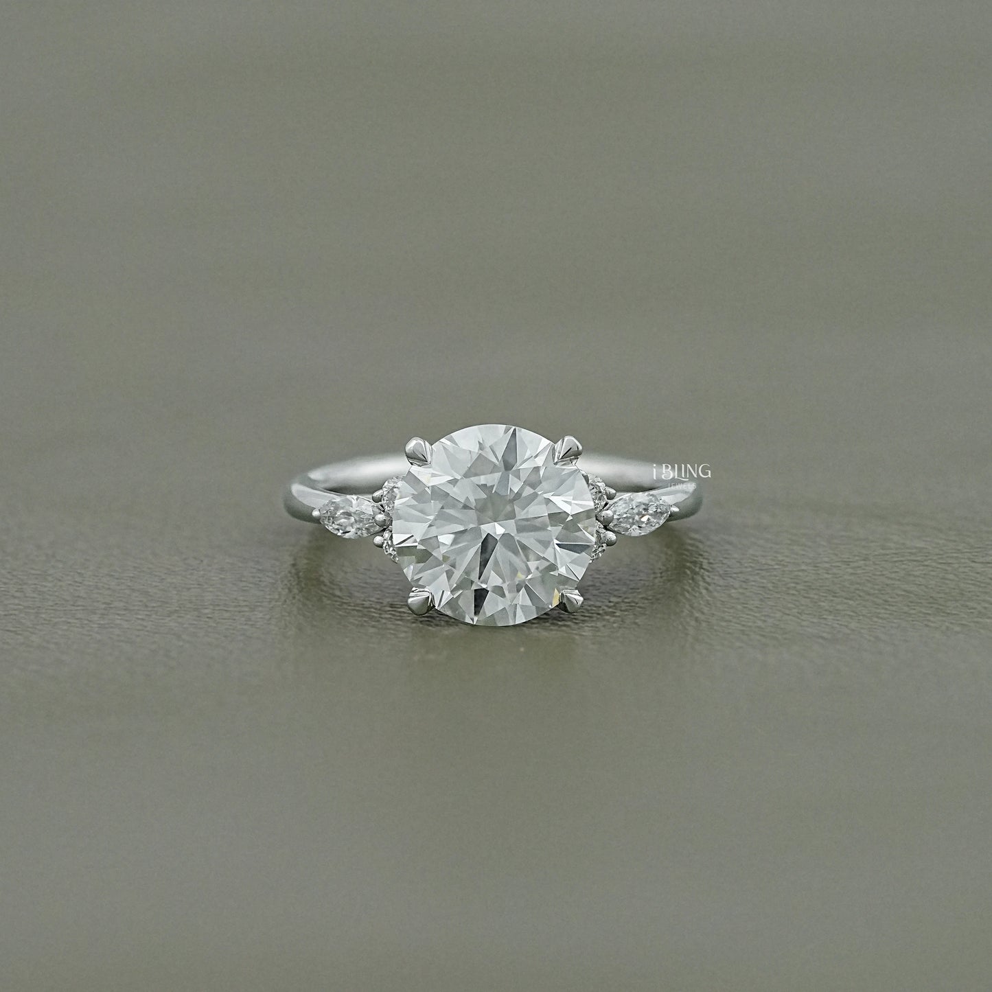 Marquise Side Cluster Diamond Engagement Ring Solitaire Ring