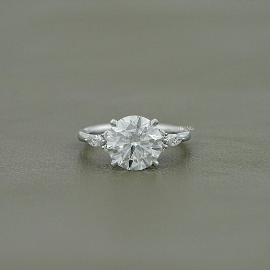 Marquise Side Cluster Diamond Engagement Ring Solitaire Ring