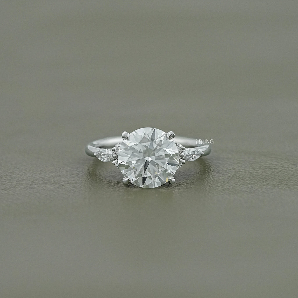 Marquise Side Cluster Diamond Engagement Ring