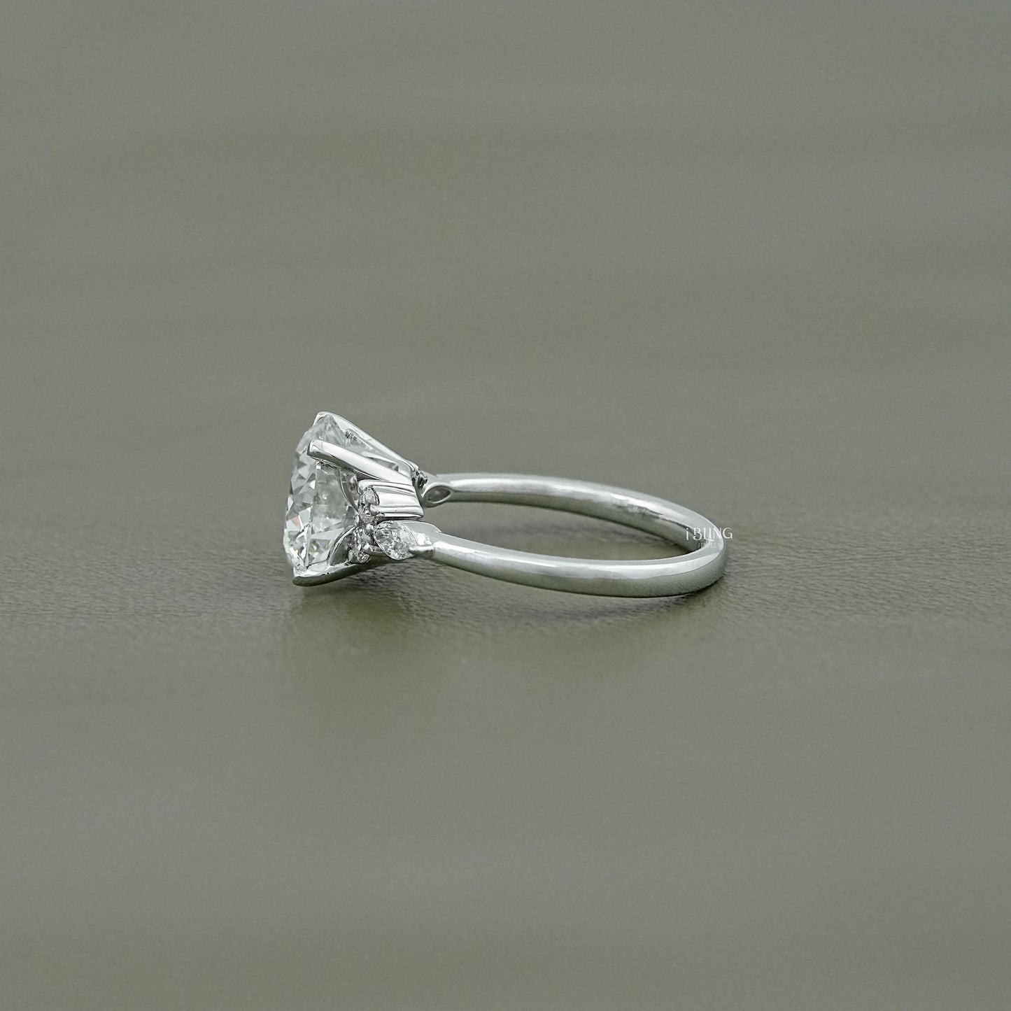 Marquise Side Cluster Diamond Engagement Ring Solitaire Ring