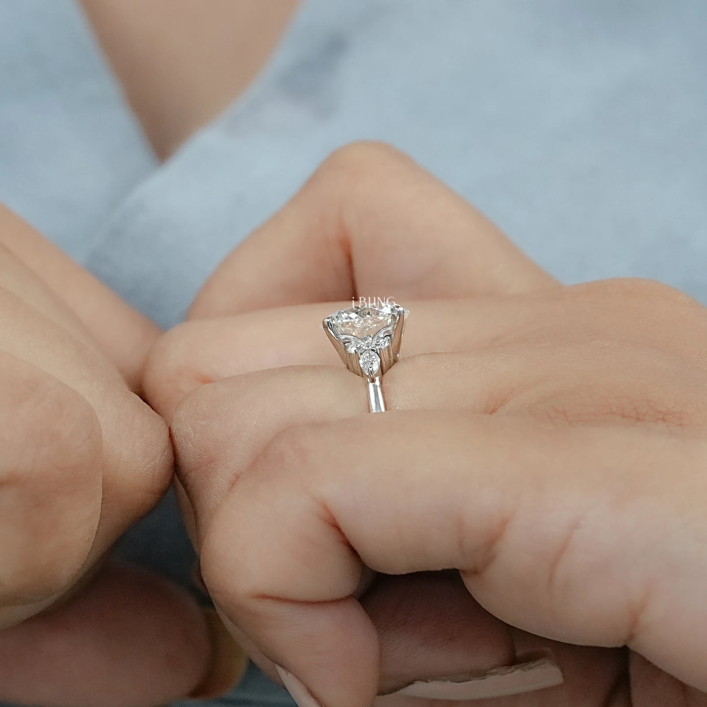 Marquise Side Cluster Diamond Engagement Ring Solitaire Ring