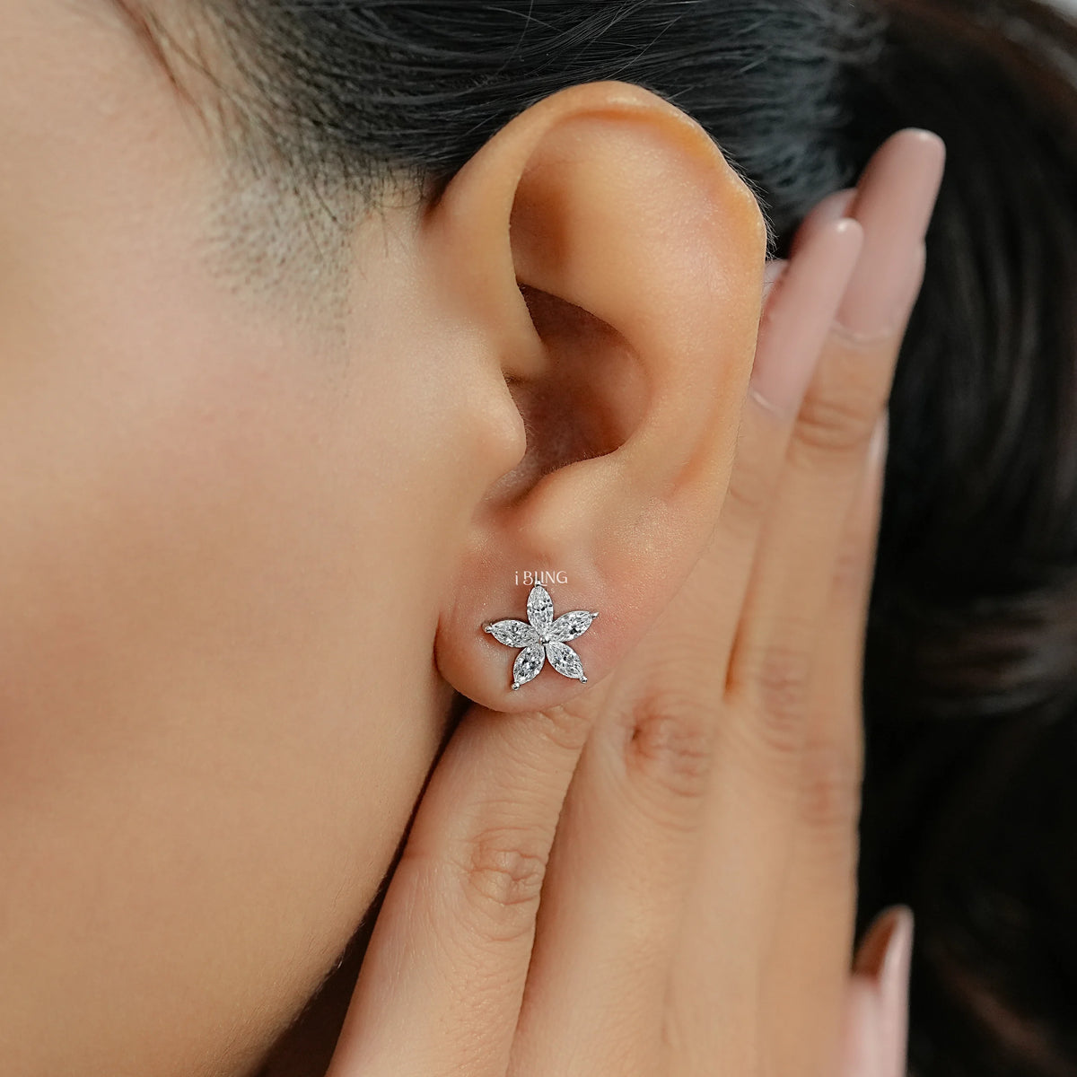 Marquise Cut Lab Grown Diamond Floral Shape Earrings