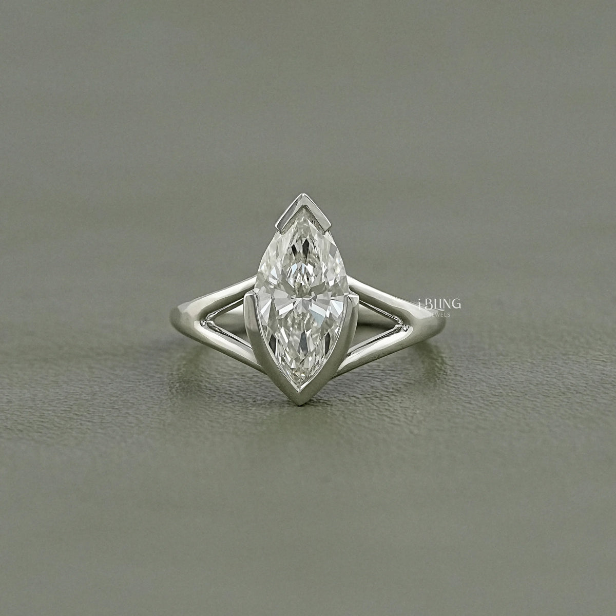 Marquise Lab Diamond Split Shank Solitaire Ring Solitaire Ring